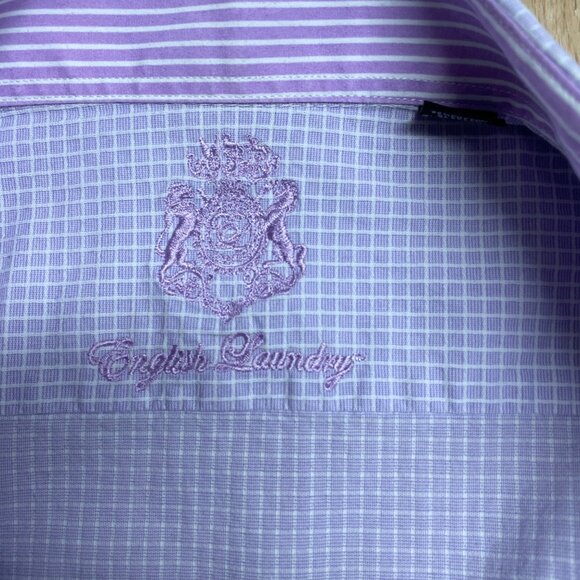 ENGLISH LAUNDRY DRESS SHIRT CHECK TEXTURED FLIP CUFF MENS SIZE 17.5 34/35 PURPLE - Picture 5 of 12